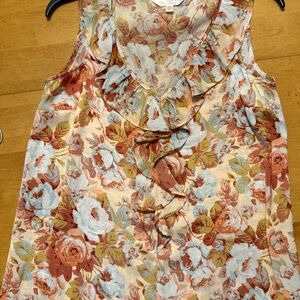 LC Lauren Conrad Floral Ruffle Blouse - Cream and Brown